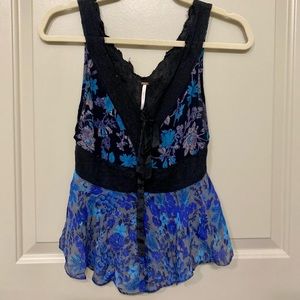 Free People Floral Lace Tie Blouse Tank Small